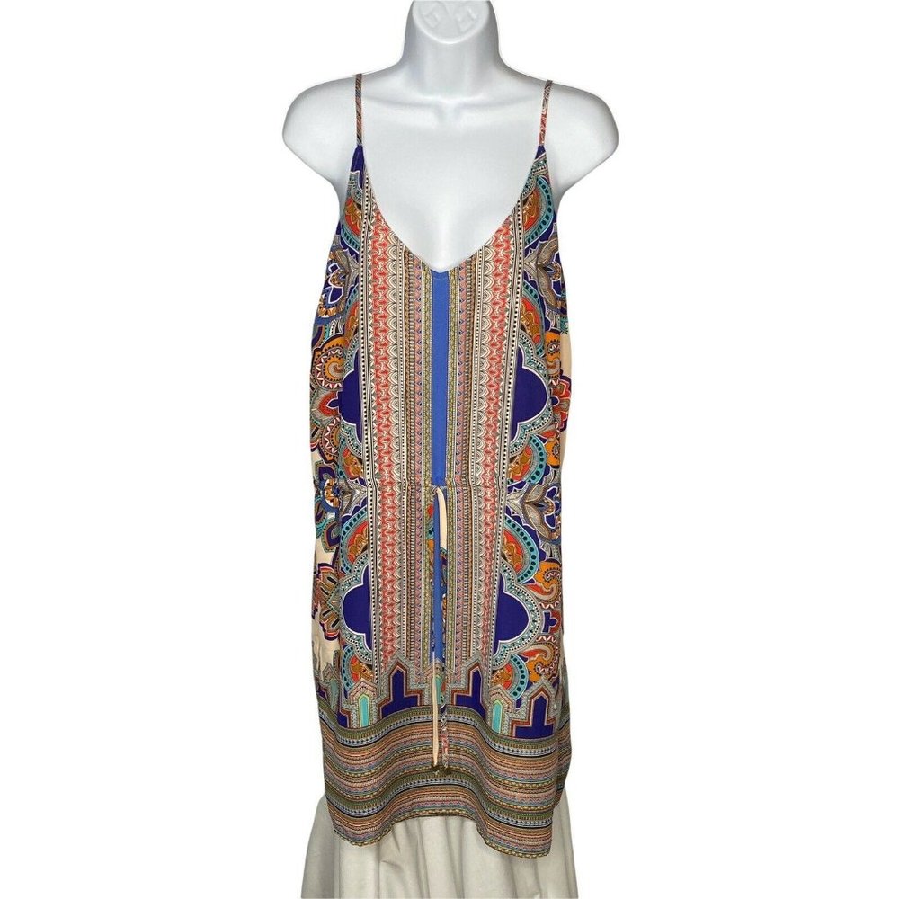 Lucy Laurel Slip Dress Size 6 Multicolor Aztec Adjusted Straps V Neck Tie Waist